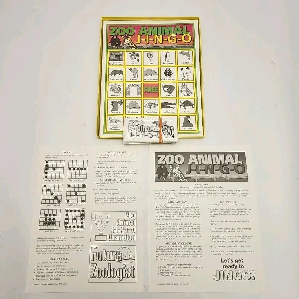 Zoo Animal JINGO Bingo Style Game Gary Grimm & Assoc GGA096 Children Kids 2000
